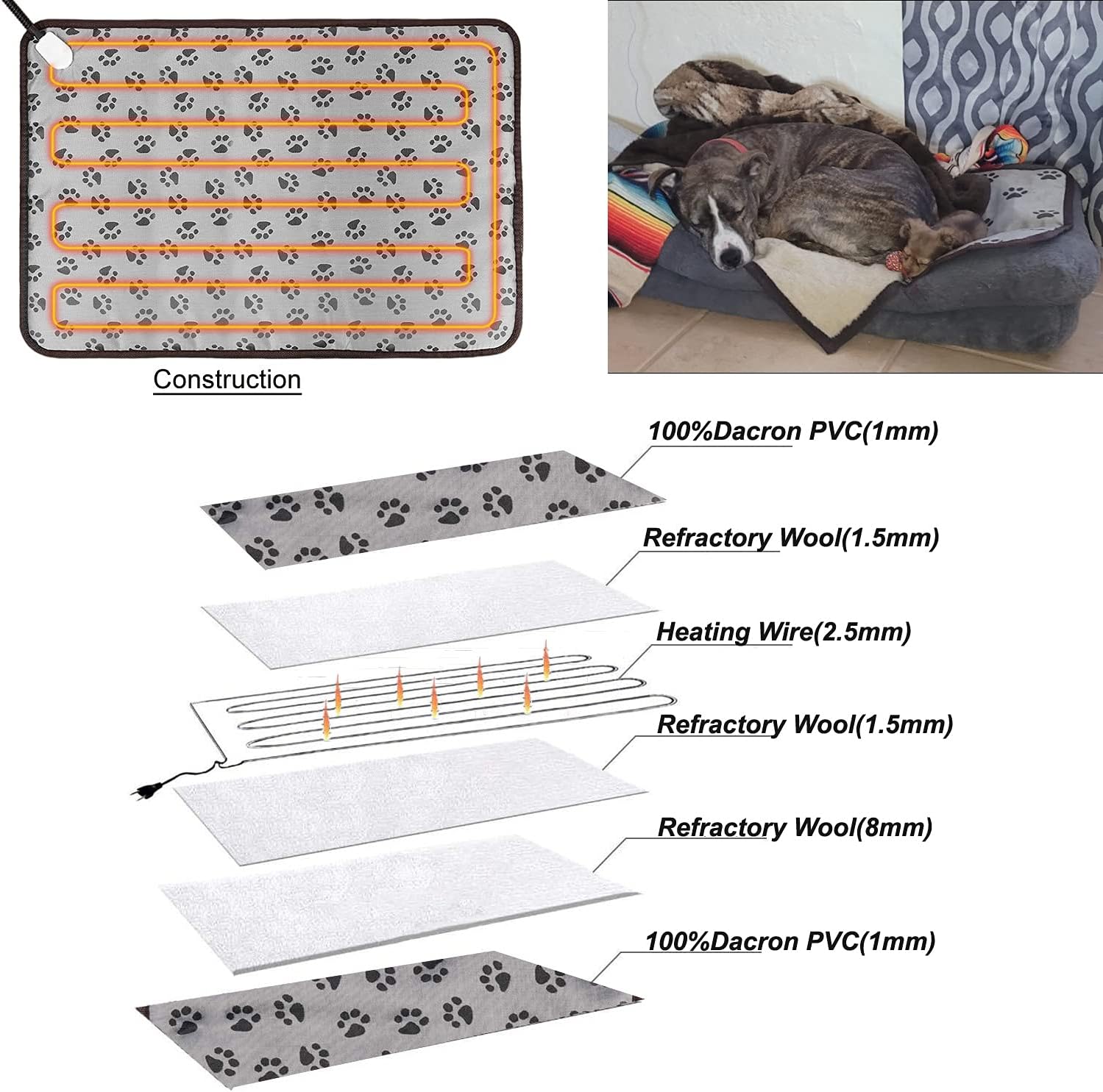 Pet Heating pad Large Heated Dog Bed 34"x21" Cat Heating pad Indoor Electric Dog Heating pad Waterproof Heated Dog House mat Easy Clean