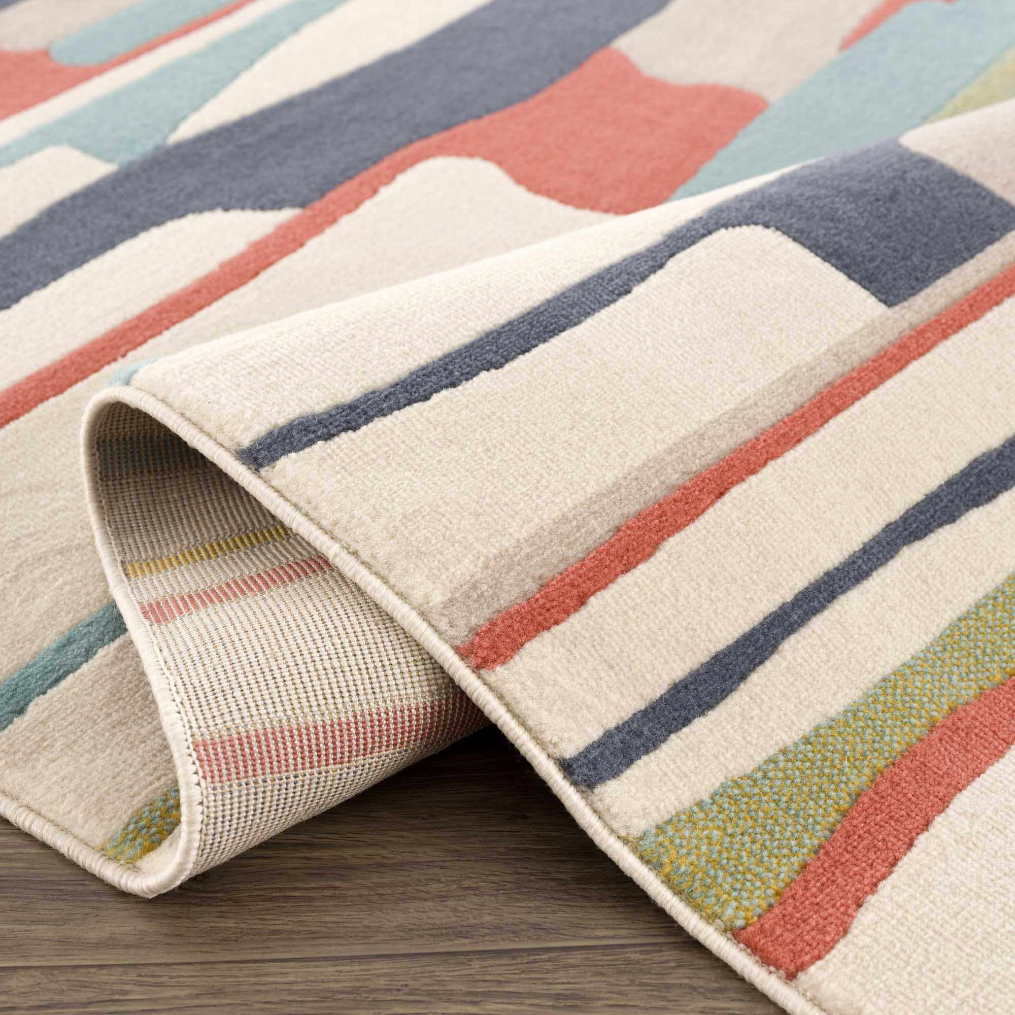 Southfields Modern Farmhouse Contemporary Living Room Bedroom Kids Room Multicolor Area Rug - Colorful Rainbow Striped Modern Rug Carpet - Red