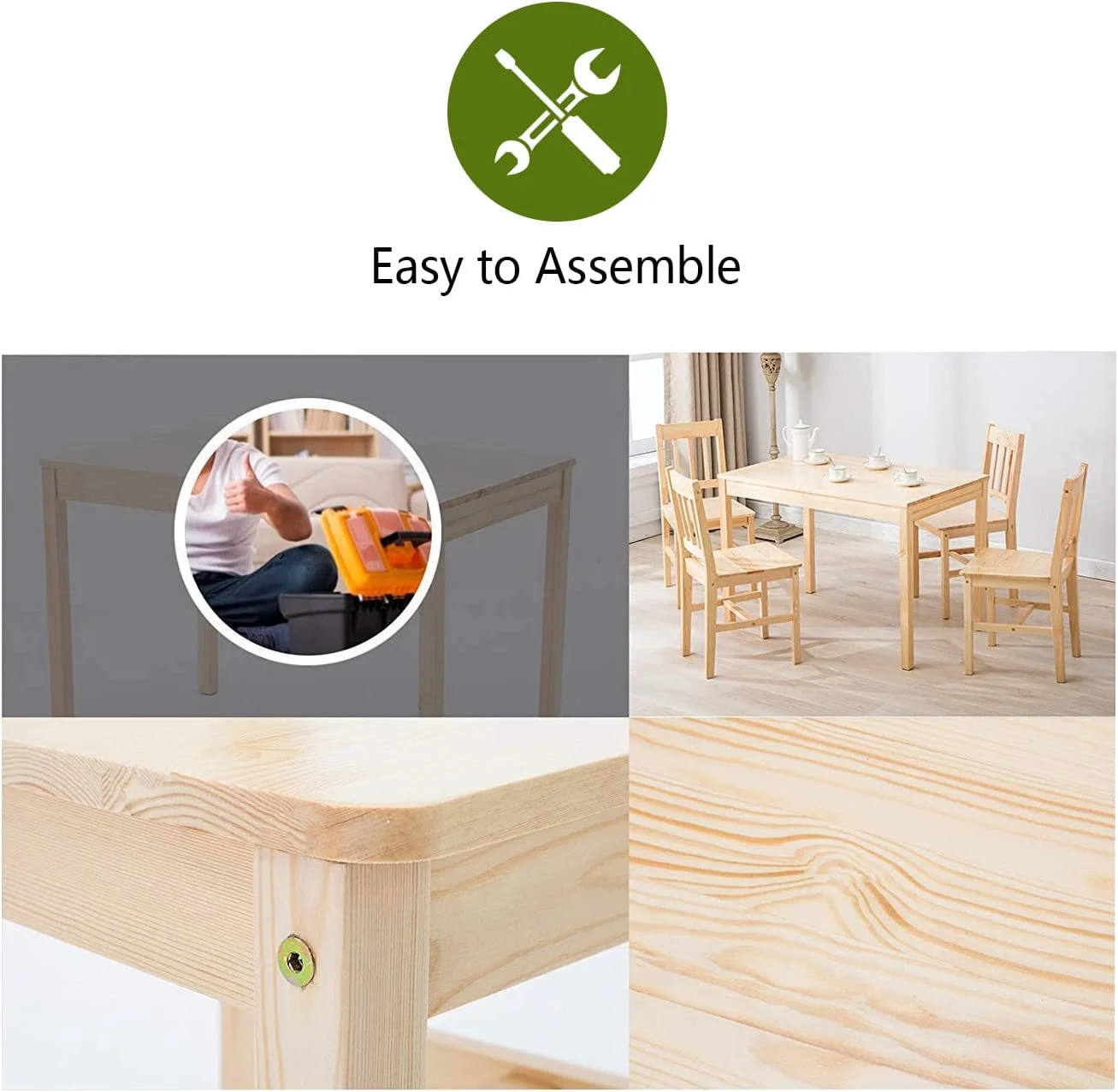 RUNFAYBIU Dining Table Set for 4  Pine Wood Kitchen Table and Chairs for Dining Room Table Set for Small Space Wood Kitchen Dinette Table with 4