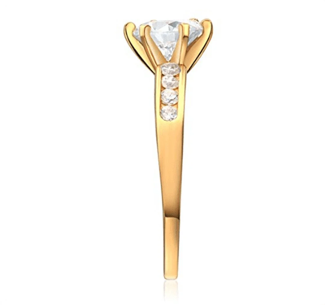 2.10 Ct Round Cut Real 14K Yellow Gold Engagement Wedding Ring Set Matching Band