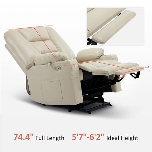 MCombo Small Power Lift Recliner Chair with Massage and Heat for Petite People, Cup Holders, USB Ports, Side Pockets, Faux Leather 7569 (Small