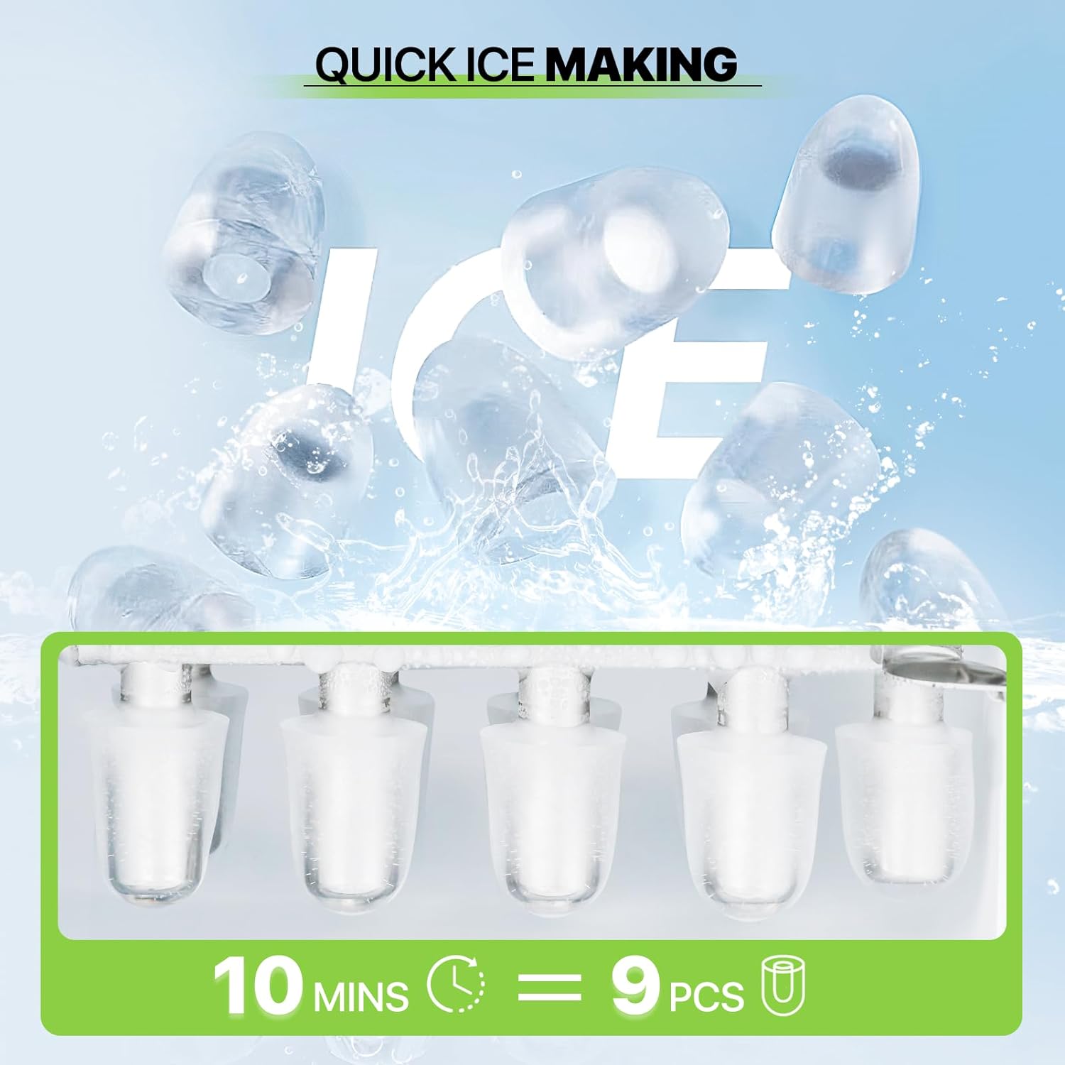 Ice Maker Countertop 9 Cubes Ready in 10Mins, 26lbs in 24Hours, 2 Sizes Bullet Shaped Ice, Ice Maker Machine with Ice Scoop and Basket