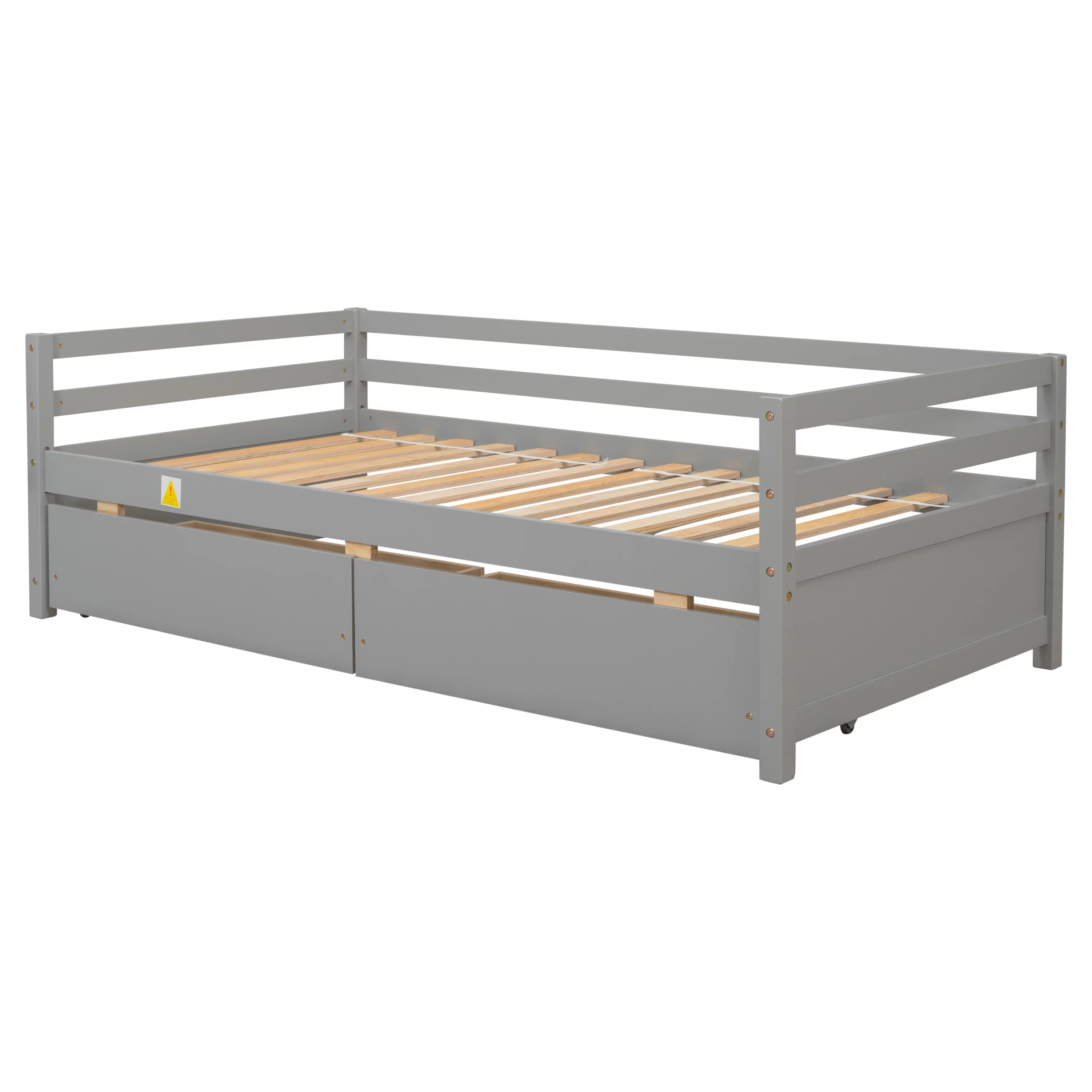 EUROCO Twin Wood Daybed, Sofa Bed with Two Drawers for Bedroom & Living Room, Gray