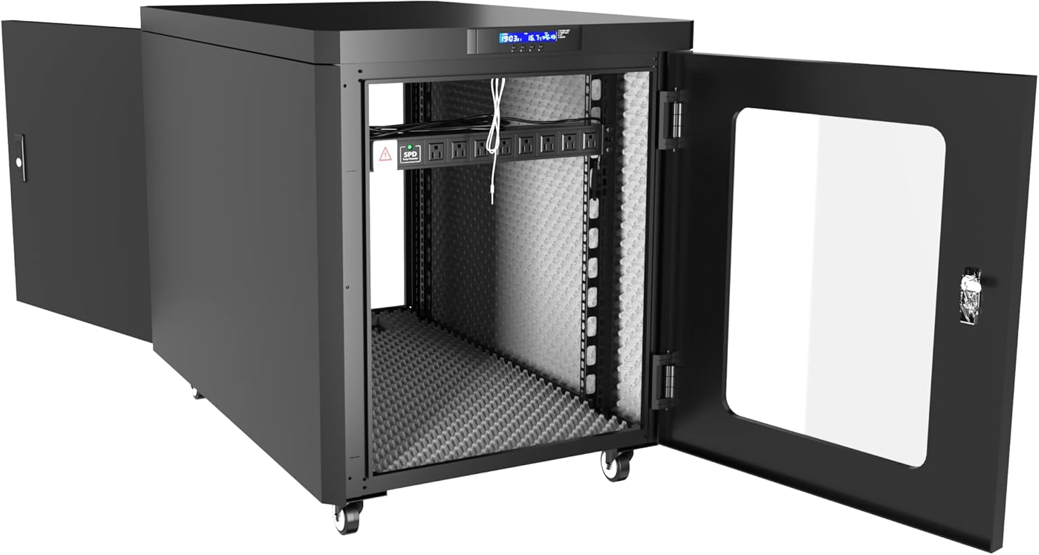 Sysracks 12U 35 inch Depth Soundproof Server Rack Cabinet Quiet Server Cabinet Enclosure Silent Acoustic Server Rack up to 36% Noise Reduction