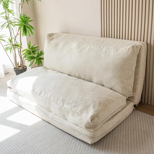 MAXYOYO Bean Bag Bed Folding Sofa Bed Floor Mattress for Adults, Extra Thick and Long Floor Sofa with Corded Washable Cover, Dark Grey, 30x95 Inch