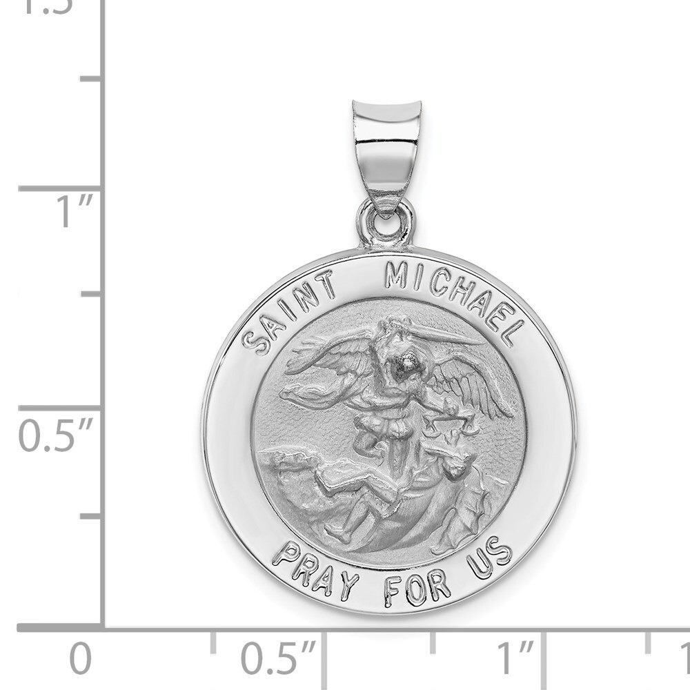 14k White Gold Polished and Satin St. Michael Medal Pendant XR1364