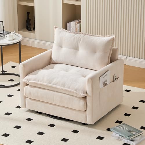 360 Swivel Accent Barrel Chair with Storage Ottoman & Headrest