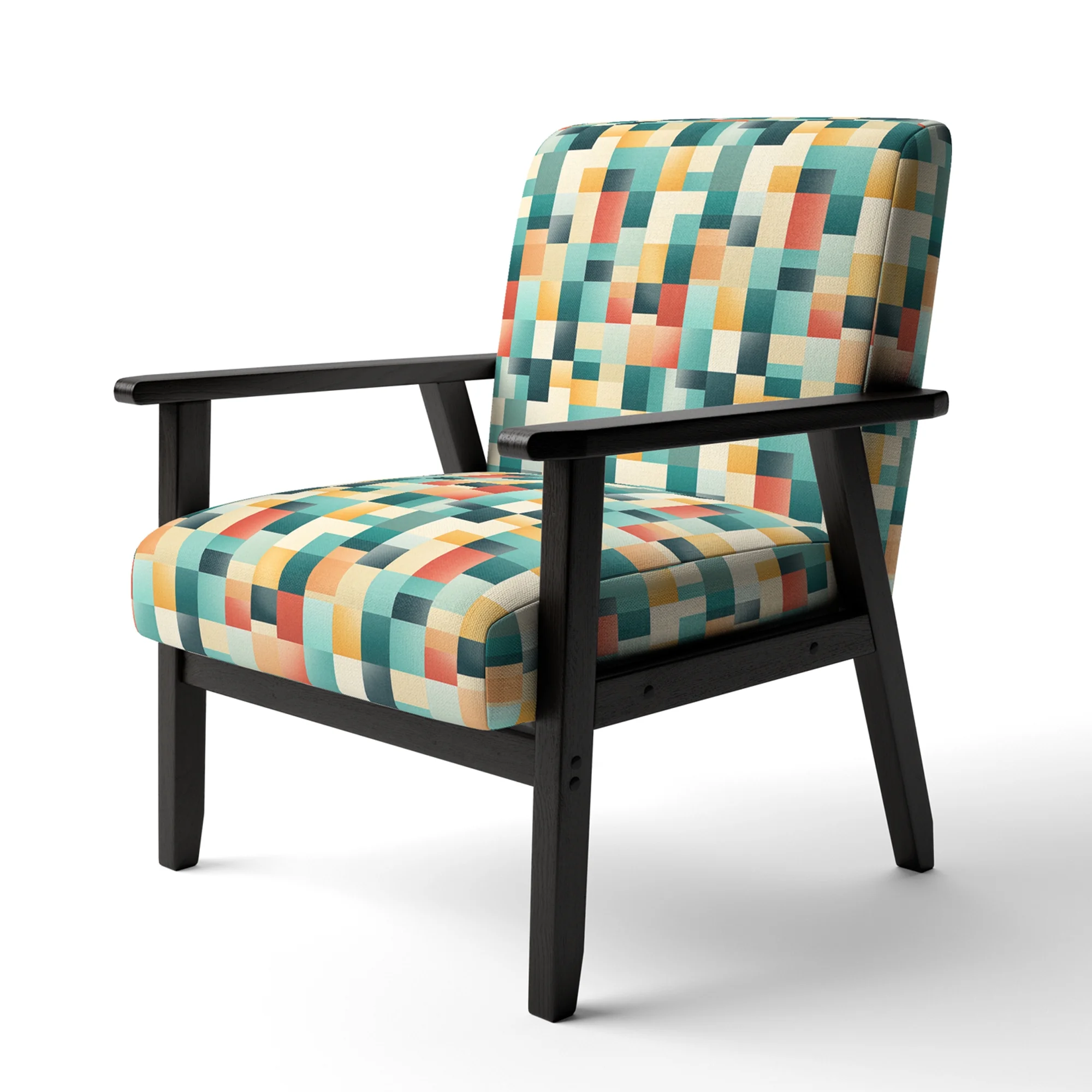 Designart "Orange And Green Popart Pop Culture Pixels I" Upholstered Striped Accent Chair and Modern & Contemporary Arm Chair