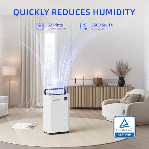 50 Pints Dehumidifier for Basement, Britsou Dehumidifiers for Home with Drain Hose - Quiet Smart Dehumidifier with 3 Modes, 24 Hr Timer