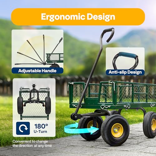 VIVOHOME Heavy Duty 880 Lbs Capacity Mesh Steel Garden Cart Folding Utility Wagon with Removable Sides and 4.10/3.50-4" Wheels 10 inch Tire (Black)