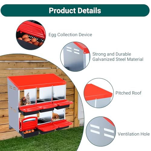 Chicken Nesting Box, 10 Hole 2 Layer Hen Nest Box with Legs, Roll Away Eggs Laying Boxes,Cleanable Pull Out Hen Roosting Boxes