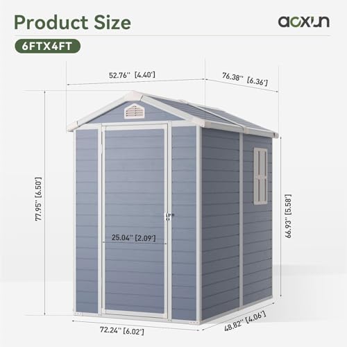 Aoxun Outdoor Storage Shed 5 x 3FT, Resin Shed with Floor and Lockable Door, Plastic Sheds for Garbage Can, Tool, Accessories, Lawn, Garden - Grey