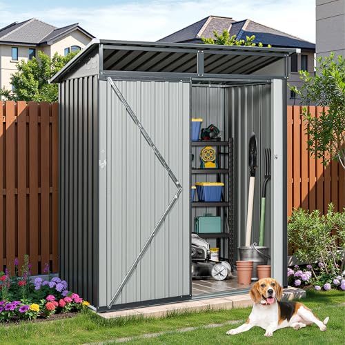 NicBex 6×5 Resin Outdoor Storage Shed with Floor & Window– All-Weather Lockable Small Tool Shed