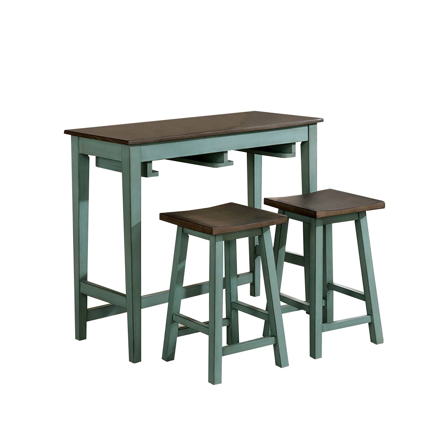 Saltoro Sherpi 3 Piece Bar Table Set with Contoured SEAT, Antique Blue and Brown, Other - Furniture