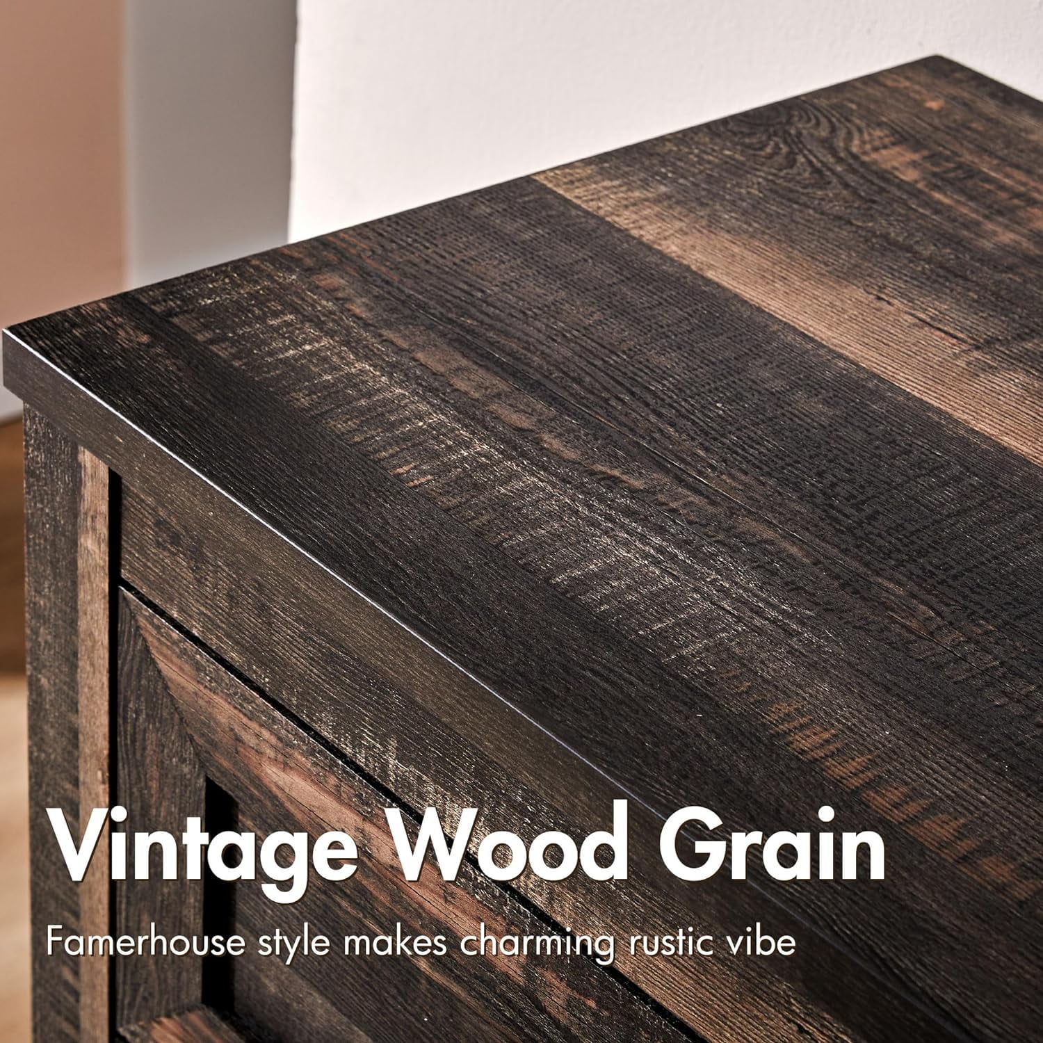 Amerlife 5 Drawers Dresser for Bedroom, Wood Tall Dresser with Vintage Gain for Adult, Dark Oak