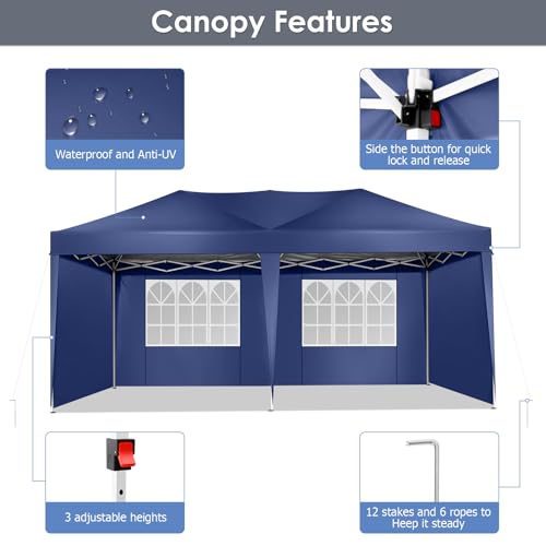 COBIZI Canopy 10x20 Pop Up Canopy Tent with 6 Sidewalls Party Tents for Parties Weddings Backyard Waterproof Canopy Outdoor Commercial Canopy Event