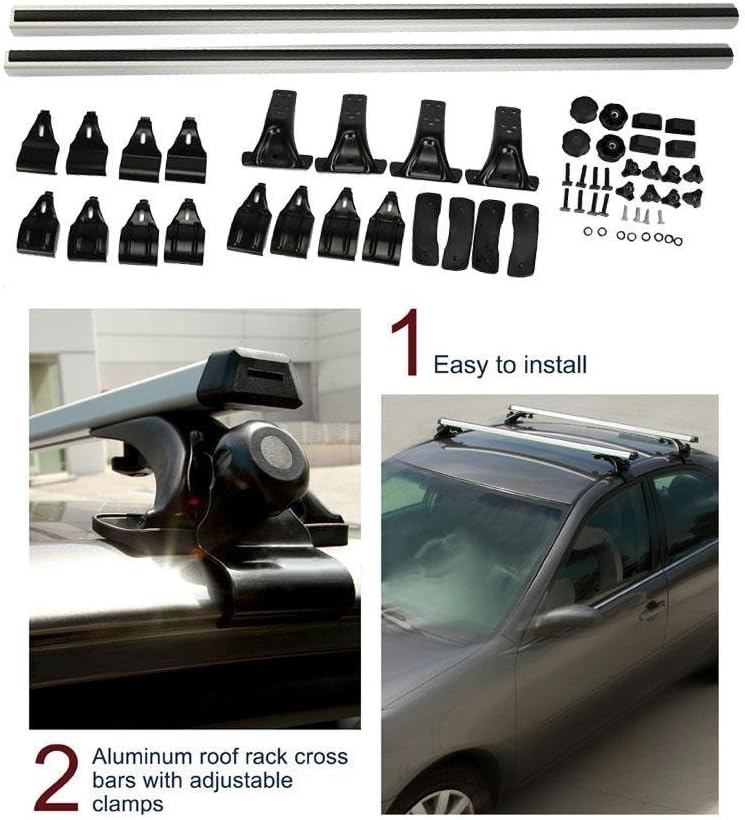 MPH Production 2Pcs 48" (120cm) Universal Fit Black Adjustable Aluminum Window Frame Roof Rack Rail Cross Bars Utility Cargo Carrier with 3 Pairs of