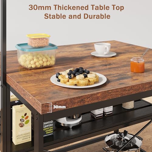 Kitchen Island with Storage, Bakers Rack with Power Outlet, Island Table for Kitchen,3 Tier Microwave Stand Oven Shelf,Large Coffee Bar Table