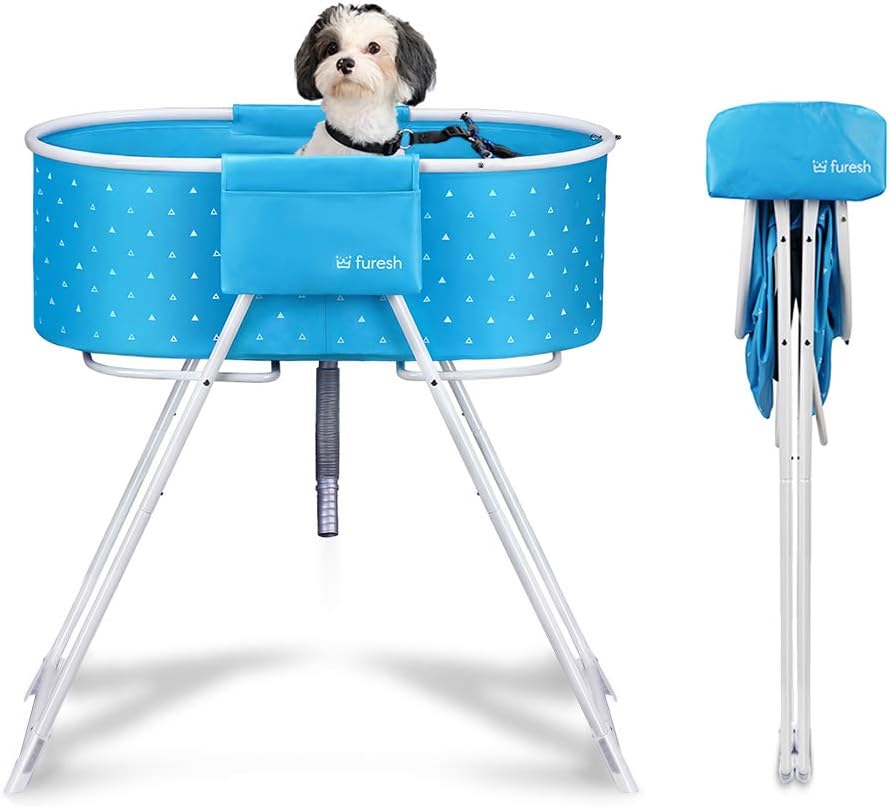 Furesh Elevated Folding Dog Bath Tub and Wash Station for Bathing, Shower, and Grooming, Foldable and Portable, Indoor and Outdoor