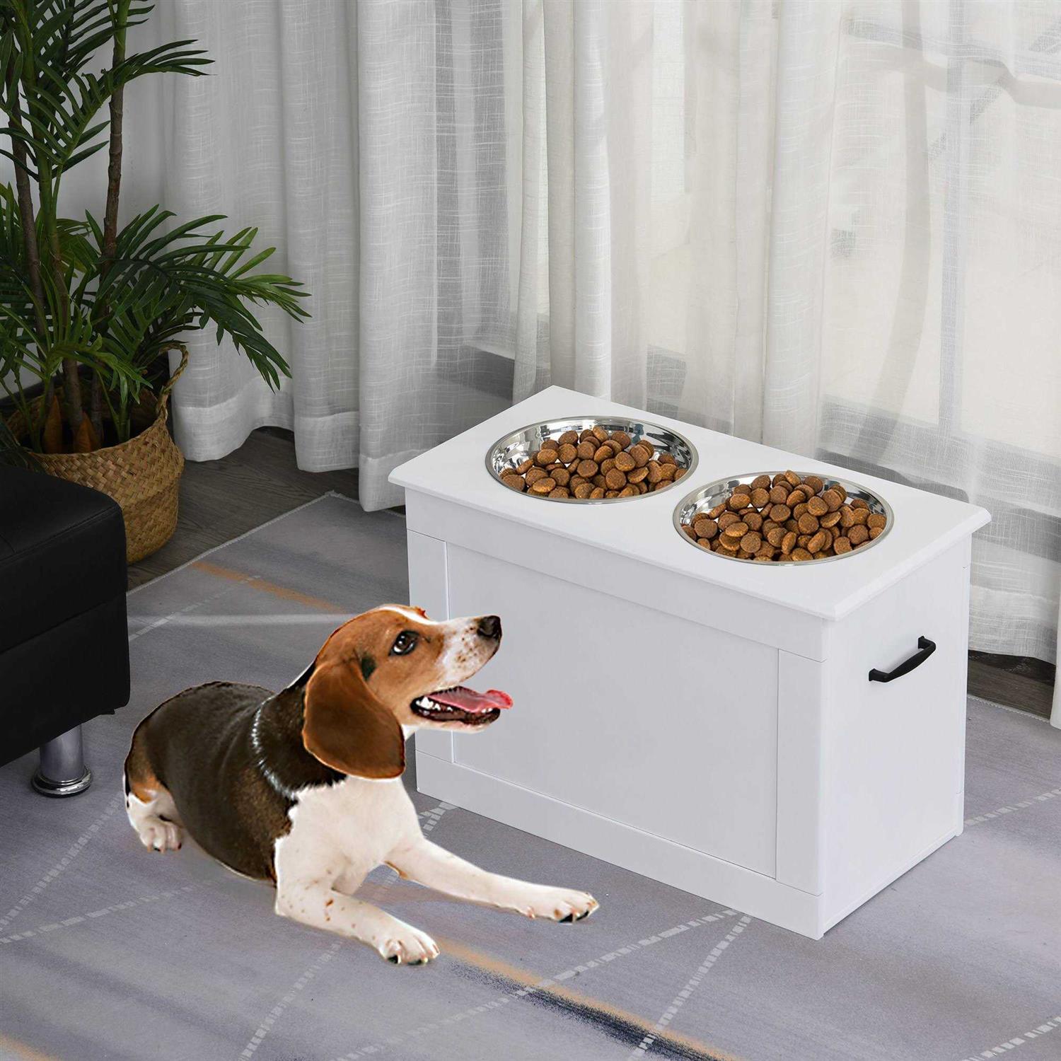 PawHut Raised Pet Feeding Storage Station with 2 Stainless Steel Bowls Base for Large Dogs and Other Large Pets - Pet Supplies online store