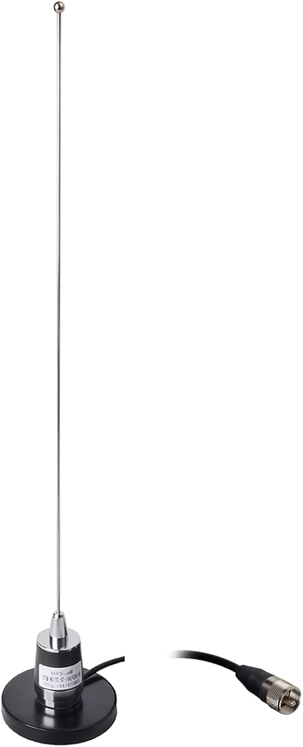 HYS Amateur Pre-Tuned Dual-Band VHF/UHF Dual Band NMO Antenna for 2m 70cm Mobile Radios W/Magnetic Base 5M(16.4ft) RG58 Cable PL-259 UHF Mag Mount