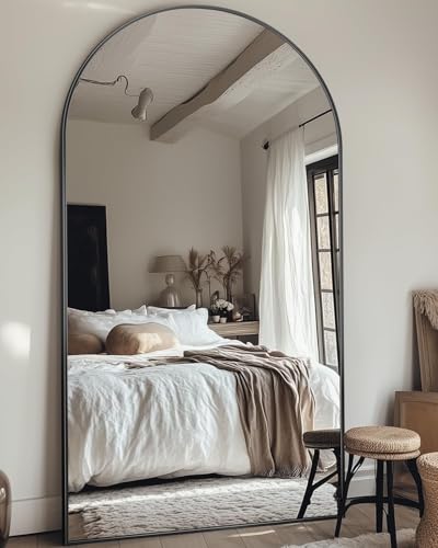 Full Length Mirror, 76"x34" Arched Floor Mirror Freestanding, Floor Standing Full Body Mirror with Stand for Bedroom