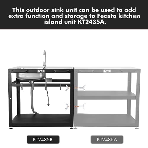 35” Outdoor Grill Cart with Sink, Outdoor Kitchen Sink Station with Hose Hook Up, Free Standing Sink with Wheels