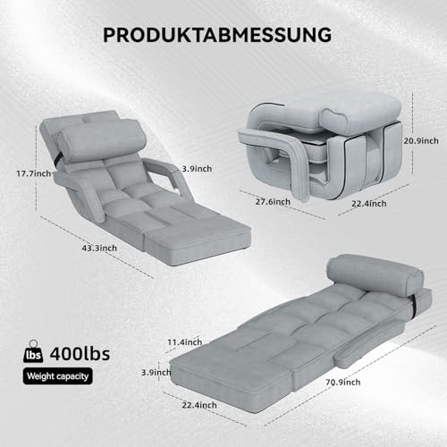 Esright Floor Chair, Padded Folding Gaming Chair with 14-Level Adjustable Backrest