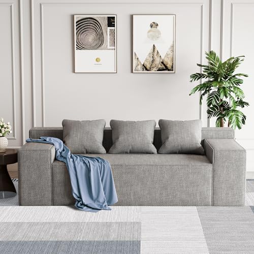 Modern Loveseat, Sofa Couch in a Box, No Assembly Needed, with 2 Pillows, Cat-Scratch Resistant Linen,Small Sofa for for Small Space, Living Room