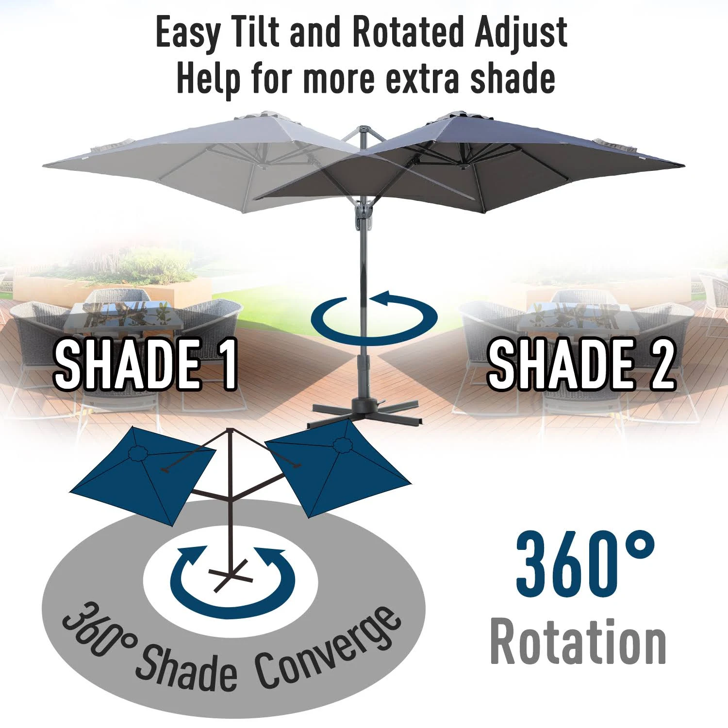 Outsunny 8& x 8& Square Offset 360 Degree Cantilever Market Patio Umbrella with Cross Base - Grey