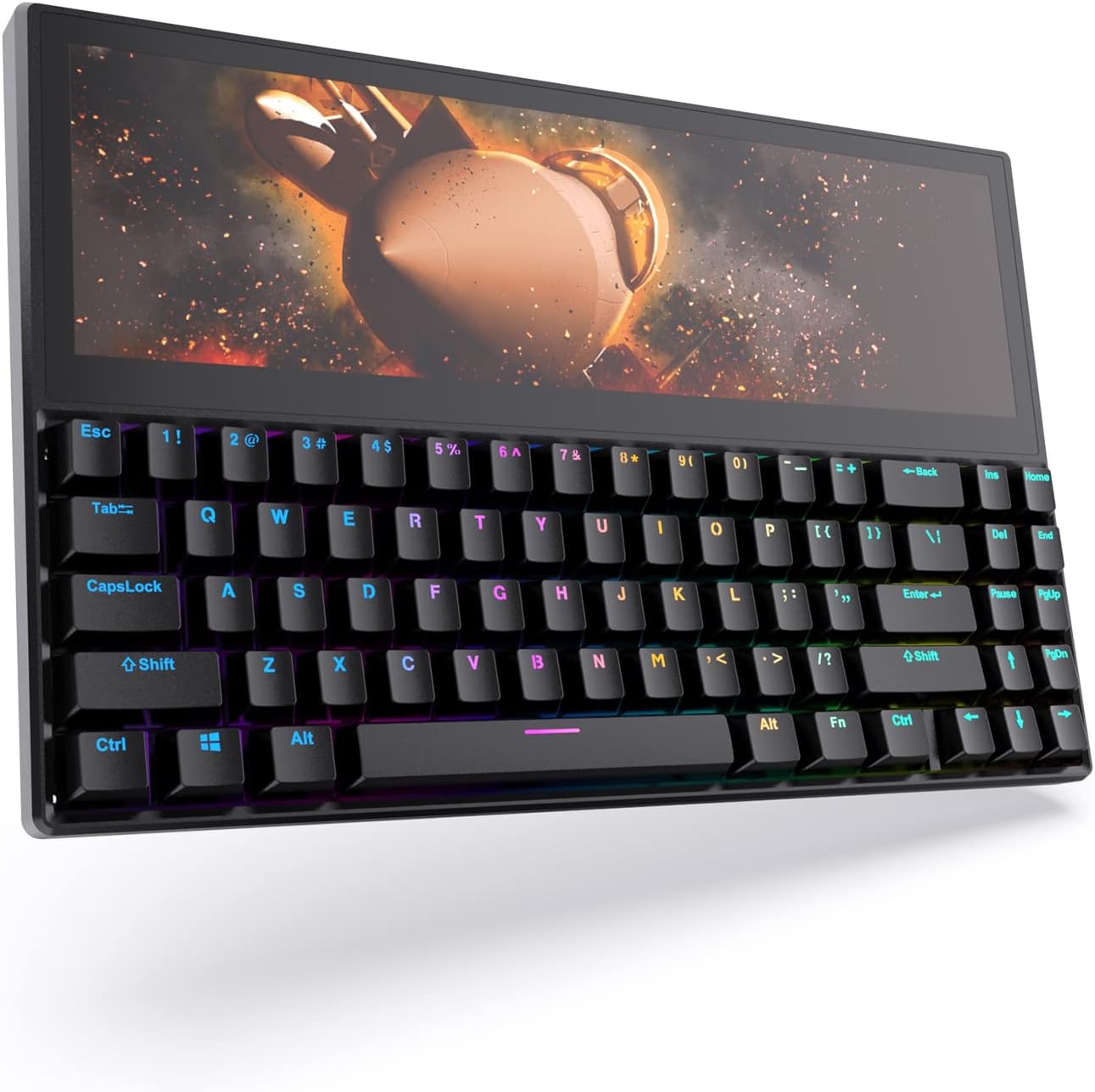 Fagomfer FICIHP K2 12.6" Touchscreen Gaming Mechanical Keyboard,71 Keys Portable USB Wired RGB Backlit Compact Keyboard