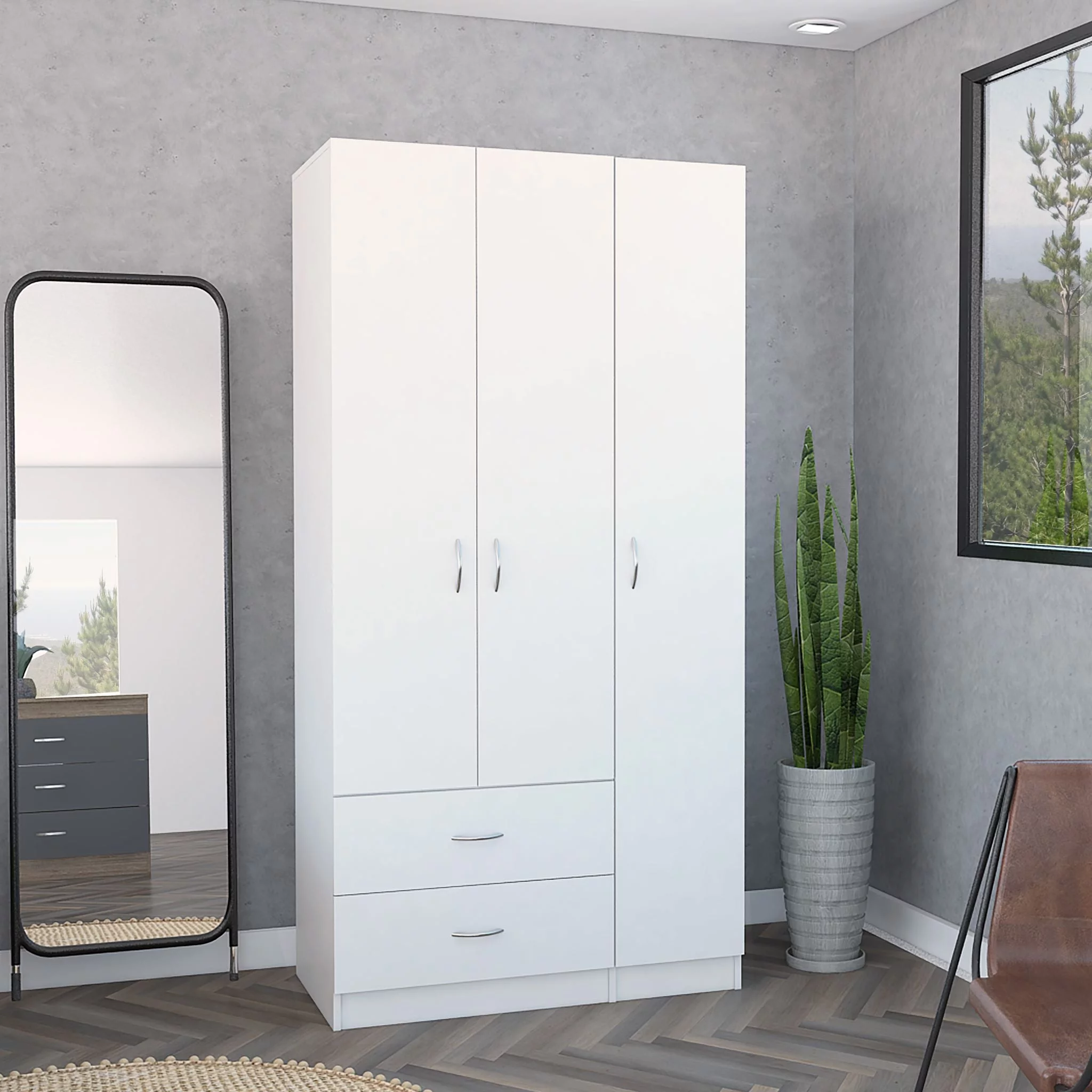 Boahaus Frankfurt Modern Bedroom Armoire 3 Opening Doors 2 Drawers White for Adults - Curated Treasures Market