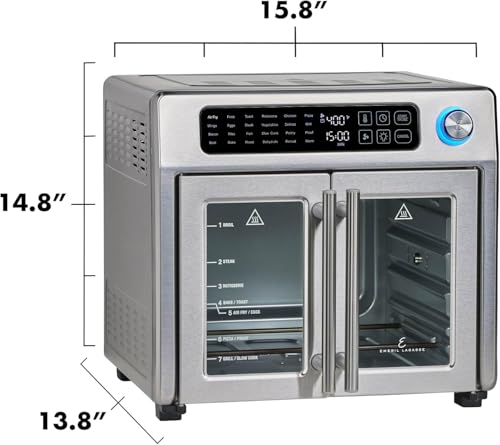 Emeril Lagasse Extra Large French Door Air Fryer Toaster Oven Combo, 24 Cooking Functions and Digital Controls, 7 Accessories Included