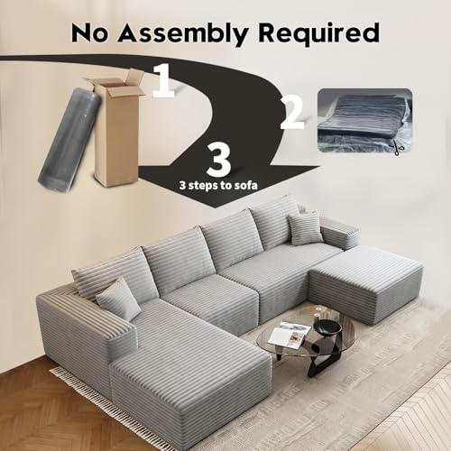107.5" Cloud Modular Sectional Sofa with 1 Ottoman,Modern Minimalist Upholstered Couches, Comfort U Shaped Sofa for Living Room