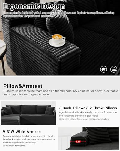 105 Inch Cloud Sectional Couch,Modern Modular Sectional Sofa with Deep Seat,Corduroy Boneless Couches with L-Shape Chaise for Living Room Bedroom