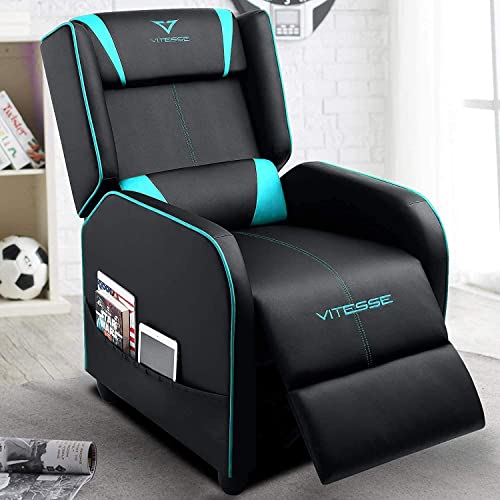 VITESSE VIT Gaming Recliner Chair Racing Style Single PU Leather Sofa Modern Living Room Recliners Ergonomic Comfortable Home Theater Seating, Blue.