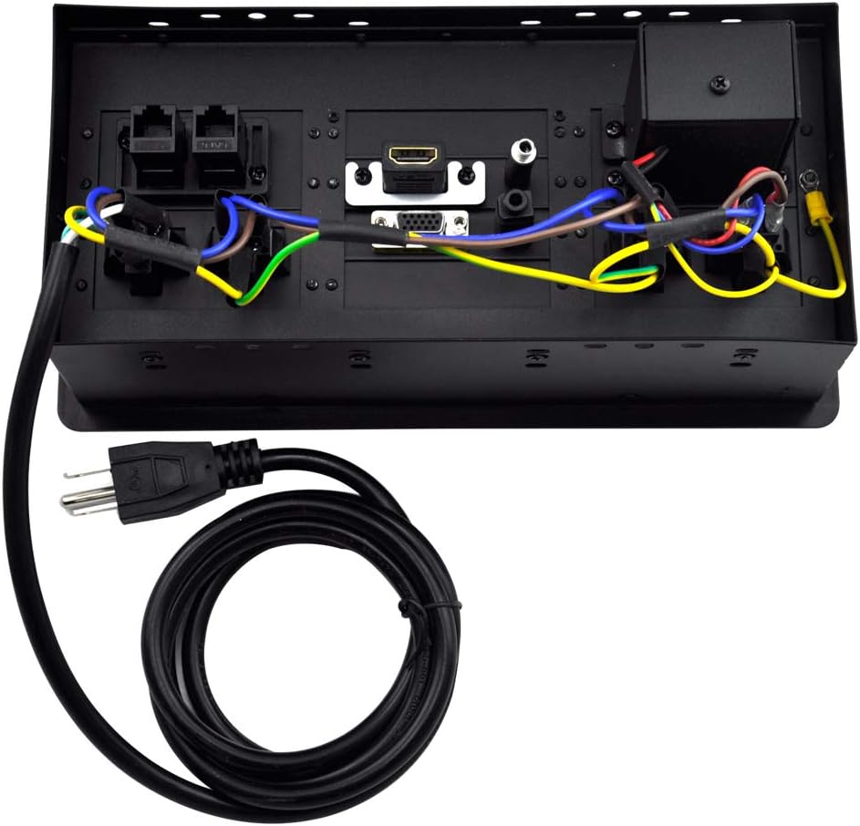 Conference Table Power Brush Connectivity Box with 4 AC Power + 2 RJ45（CAT6） + 2 Audio 3.5mm + 1 VGA + 1 HDMI + 2 USB Charger with 5.58ft Power Cord