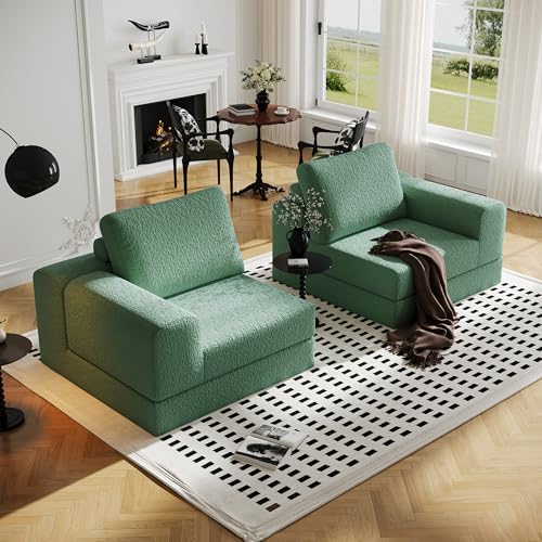 Cloud Modular Sectional Sofa, DIY Combination Modular Couch for Living Room, Unique Knitted Fabric Love Seat Couches with 2 Pillows