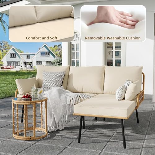 3 Piece Patio Bistro Set, Outdoor Wicker Table and Chairs Set of 2
