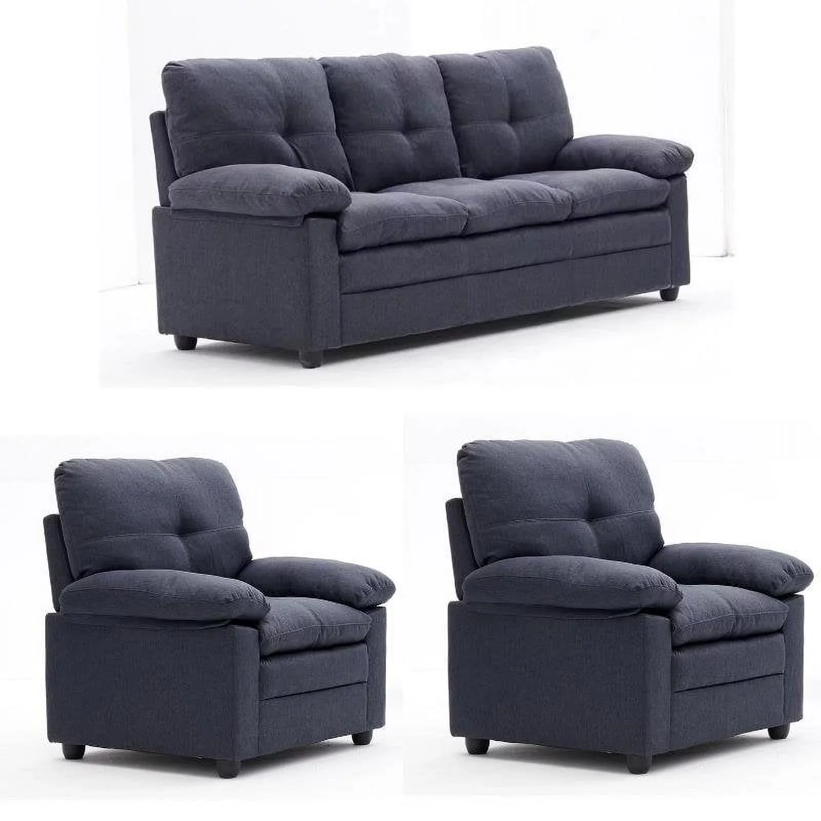 3 Piece Living Room Set with 74" Sofa and 2 Armchairs in Gray