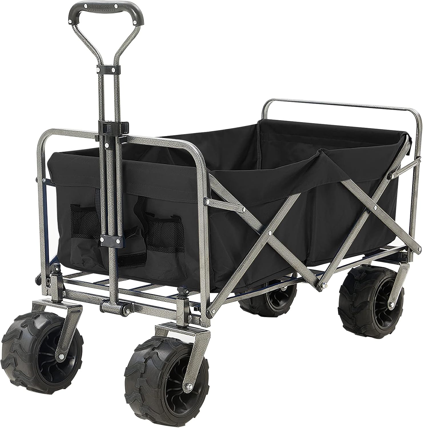 BLUU Collapsible Wagon Cart, Folding Wagon, Heavy Duty Utility Wagon, Portable Garden Wagon Cart with Wheels, Adjustable Handle & Drink Holders