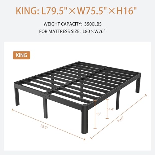 Full Size Bed Frame No Box Spring Needed, 14 Inch Metal Full Bed Frame, DIY Headboard Holes, Heavy Duty Steel Support 3500 LBS, Noiseless