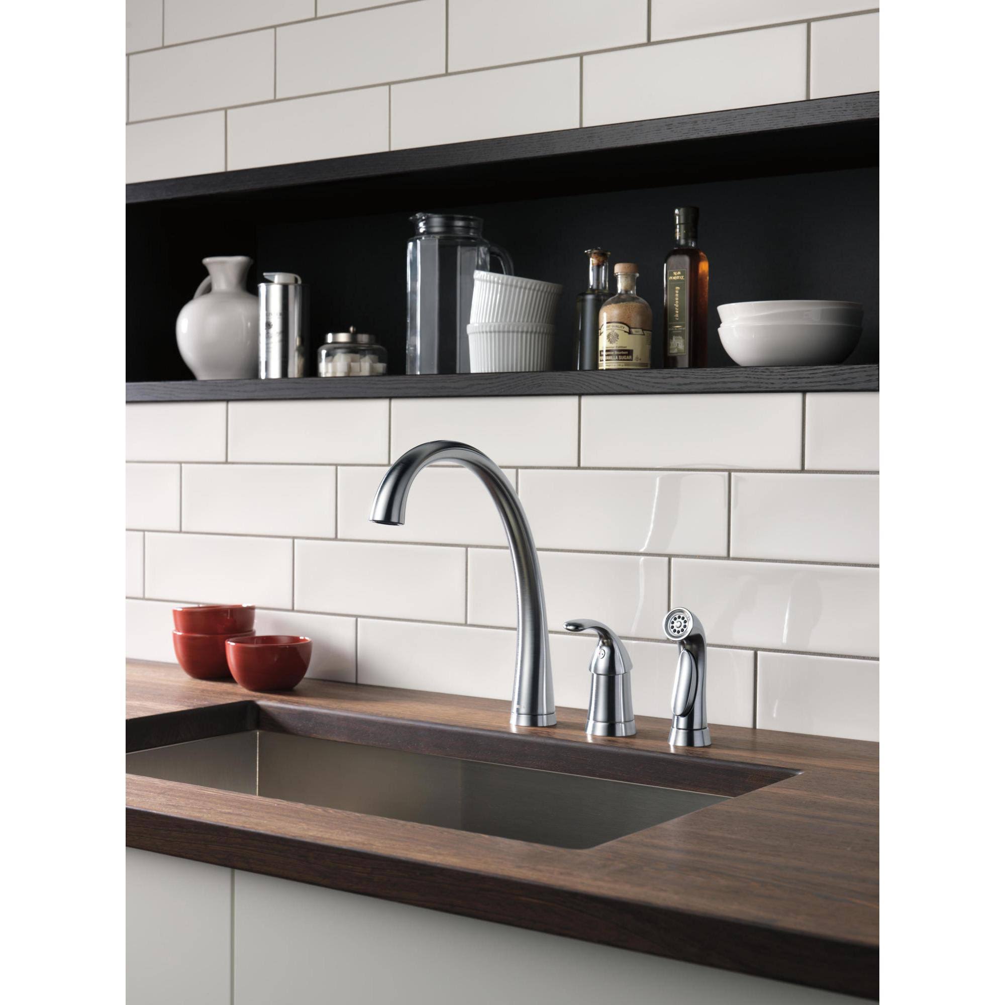 Delta 4380-DST Pilar Chrome Single Handle Kitchen Faucet with Spray