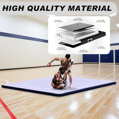 Inflatable Wrestling Mat for Adults/Kids - Thicken PVC Grappling Mat with Air Pump, Portable MMA/BJJ/Judo/Gymnastics Training Mat (5FT/10FT)