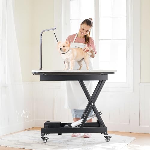 VEVOR Electric Lift Table, 330 lbs Capacity Single Scissor Lift Table, 8-28 in Height Adjustable Lifting Platform, Coffee Table Lift with 4 Wheels