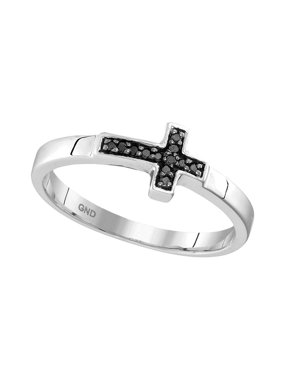 Sterling Silver Womens Round Black Color Enhanced Diamond Cross Band Ring 1/20 Cttw