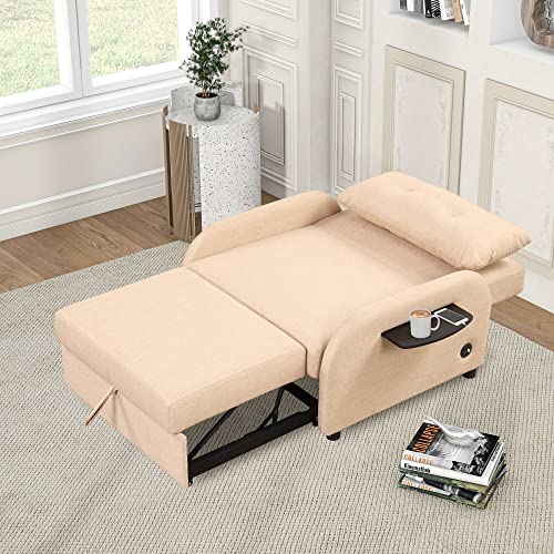 Pull Out Sleeper Chair Convertible Chair to Bed 3-in-1 Single Sofa Bed with Adjustable Backrest Comfy Chaise Lounge Chair Indoor Modern Recliner