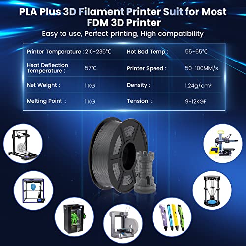 SUNLU 3D Printer Filament Bundle, PLA Plus Filament 10KG 1.75mm, Neatly Wound Filament for Most 3D Printer, 10 Colors, 1kg Spool