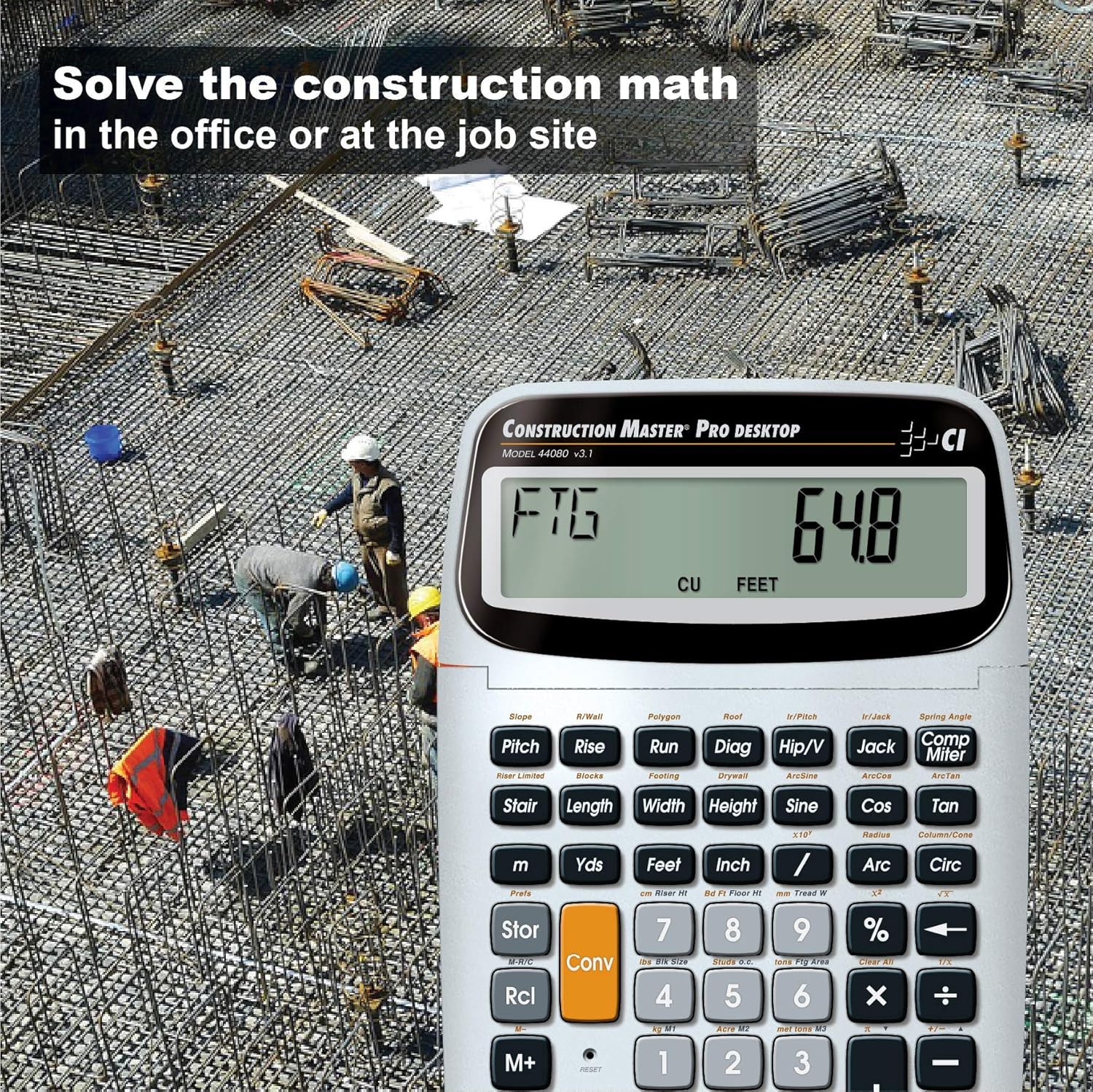 Calculated Industries 44080 Construction Master Pro-Desktop Advanced Construction Math Feet-Inch-Fraction Calculator with Trig Tool for Architects