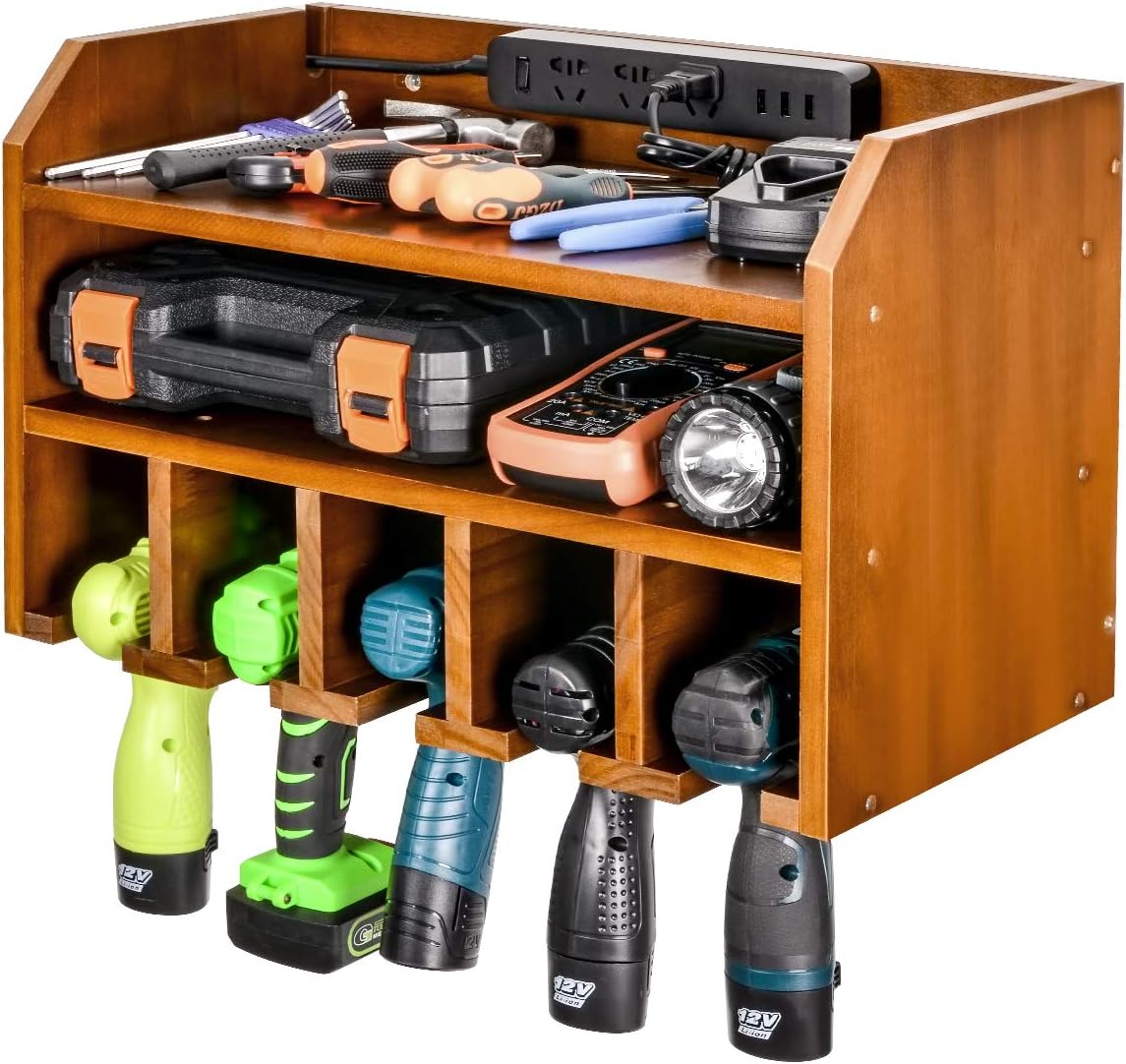 Power Tool Organizer Storage Wall Mount Drill Charging Station, Drill Holder Garage Tool Wall Cabinet Storage